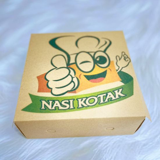 Packaging Box Nasi/Makanan Craft + Print ( 18cm x 18cm x 7cm )